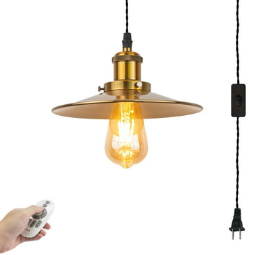 Kiven 1-Light Plug in Pendant Light,Industrial Hanging Light with 15FT Cord, Remote Control, Timer,Dimmable Ceiling Pendant Light Brass Finish