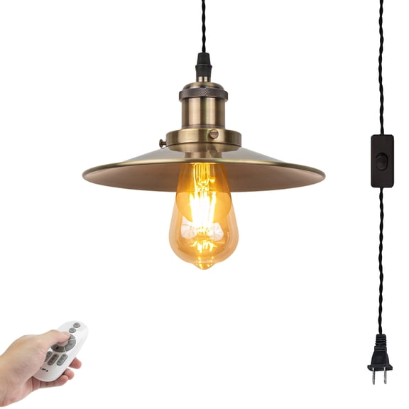 Kiven 1-Light Plug in Pendant Light,Industrial Hanging Light with 15FT Cord, Remote Control, Timer,Dimmable Ceiling Pendant Light Bronze Finish