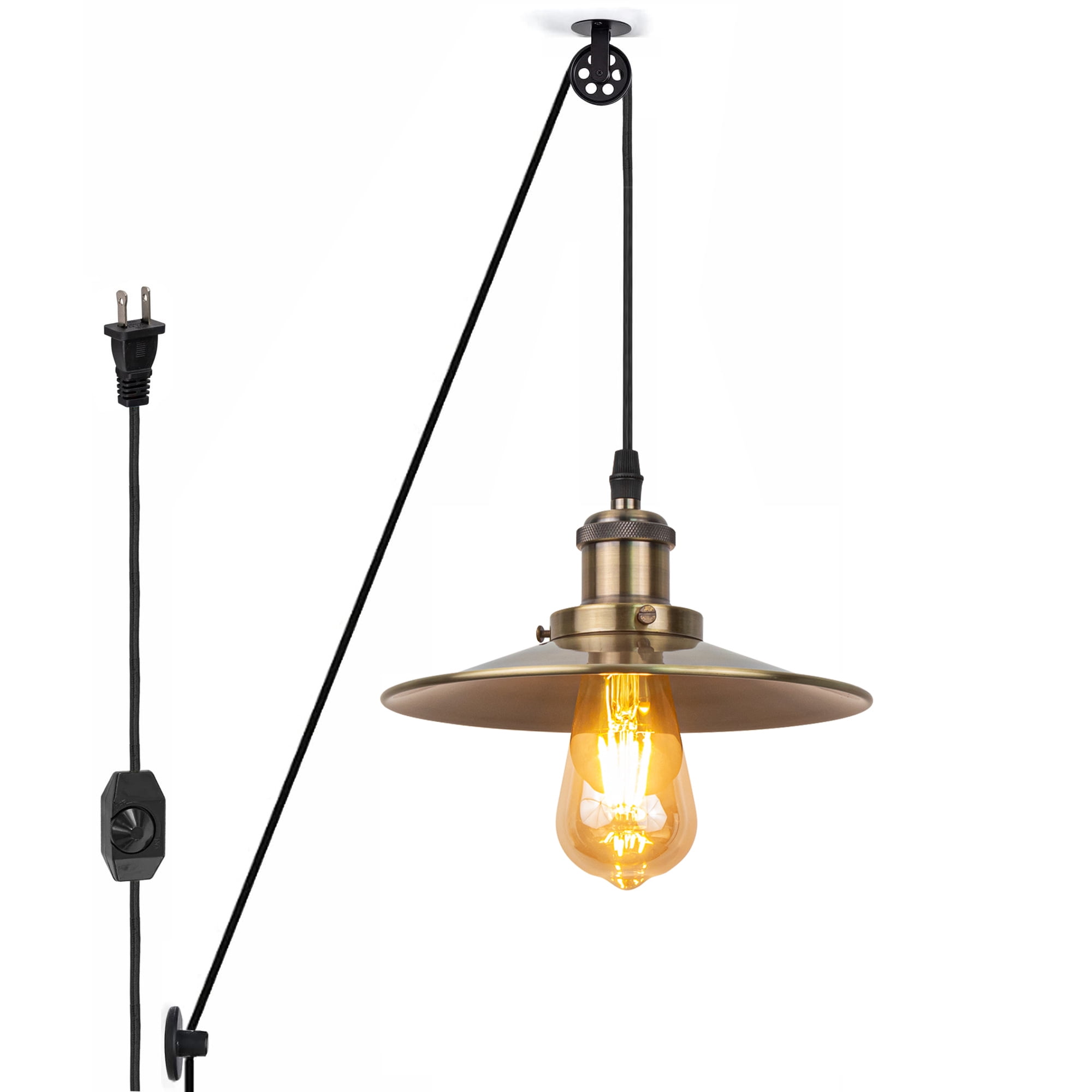 Kiven 1Light Plug in Pendant Light,Industrial Pulley Hanging Light — free download