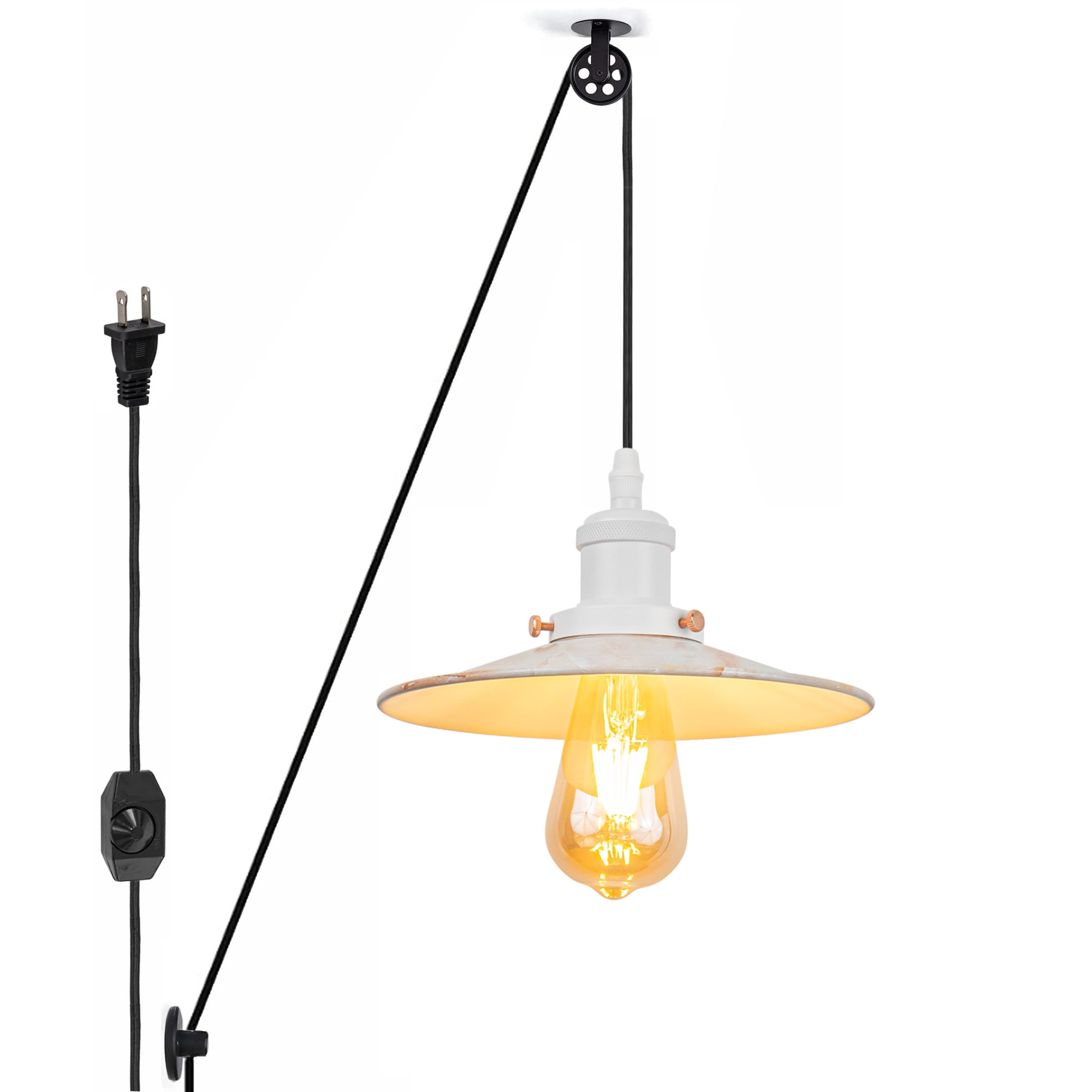 Kiven 1Light Plug in Pendant Light,Industrial Pulley Hanging Light