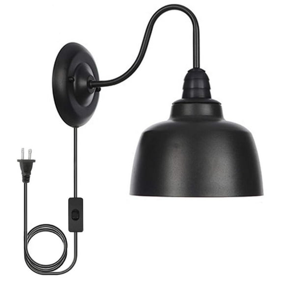 Kiven 1-Light Plug-in Vintage Metallic Gooseneck Wall Sconce Barn Warehouse Farmhouse Wall Lighting