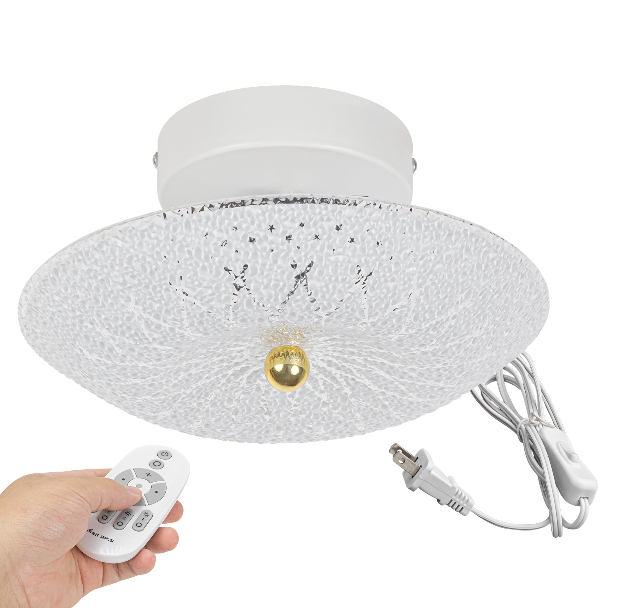 Kiven 11.8in Flush Mount Ceiling Light Fixture Dimmable, 2-Light Anti Glare Close to Ceiling Light with 15FT Cord and Remote, Modern Glass Chandelier for Kitchen Bedroom Hallway Wall Decor