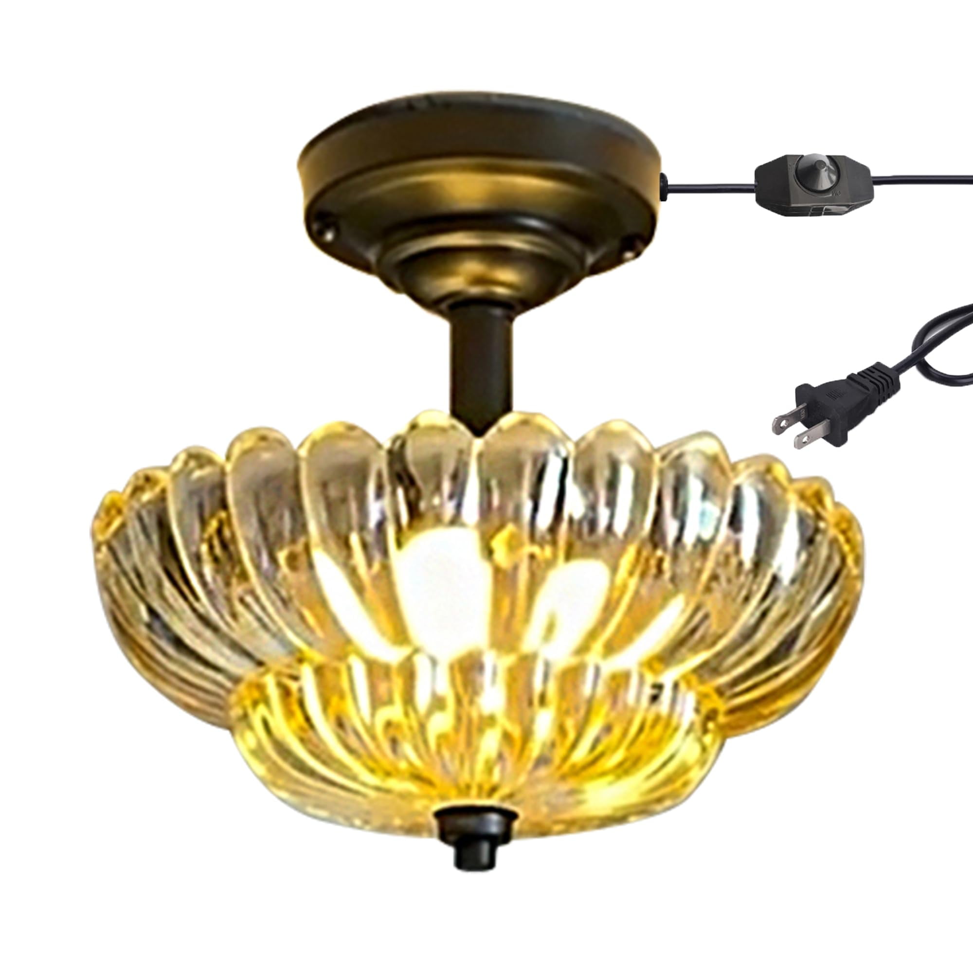 Kiven 11.8in Flush Mount Ceiling Light Fixture Dimmable, 3-Light Anti Glare Close to Ceiling Light with 15FT Plug-in Cord, Modern Glass Chandelier for Bedroom Kitchen Island Hallway