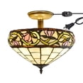 thumbnail image 1 of Kiven 13.8in Flush Mount Ceiling Light Fixture Dimmable, 3-Light Anti Glare Close to Ceiling Light with 15FT Plug-in Cord, Tiffany-Style Glass Chandelier for Bedroom Kitchen Hallway(No.3210), 1 of 7