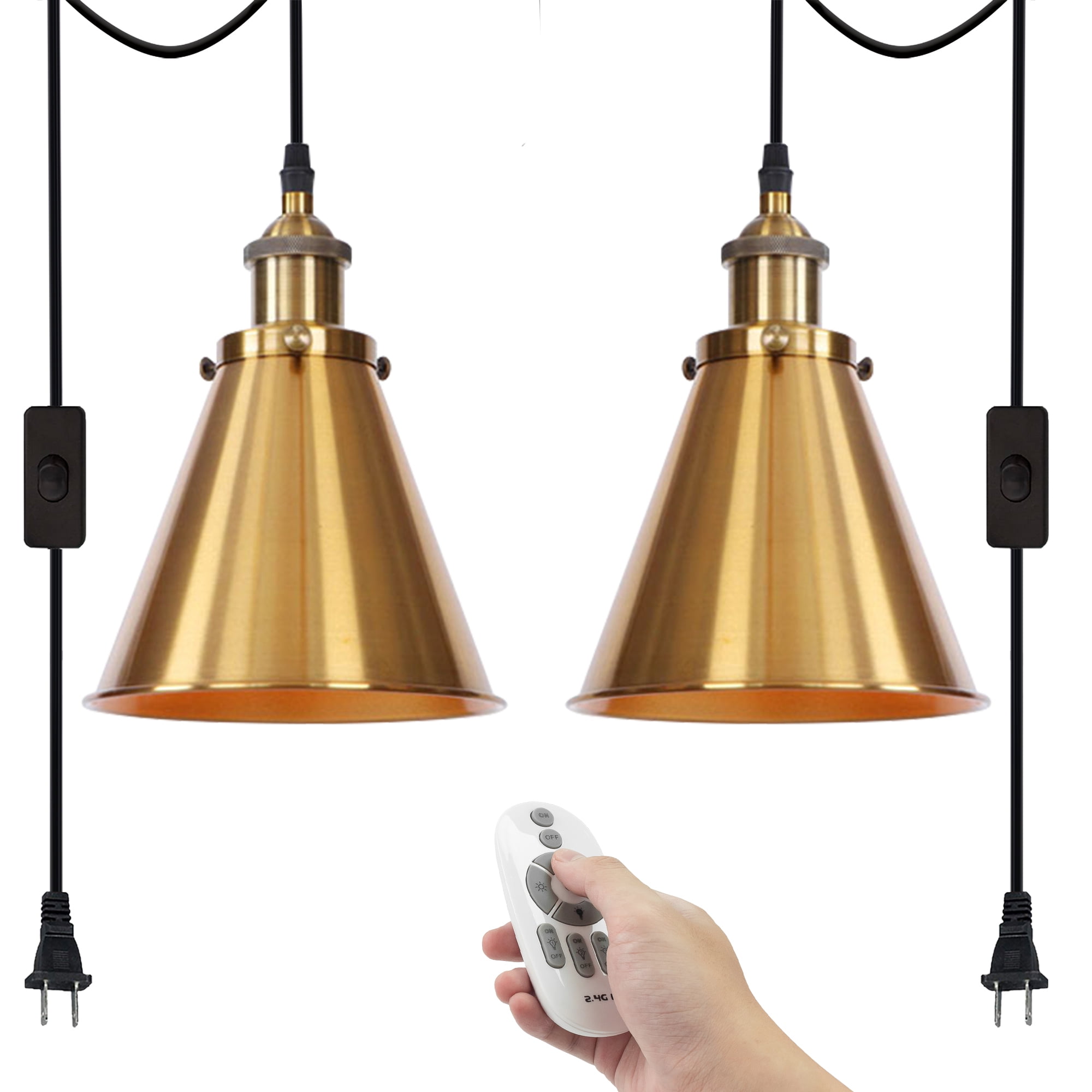 Kiven 2Light Plug in Pendant Light,Industrial Hanging Light with 15FT