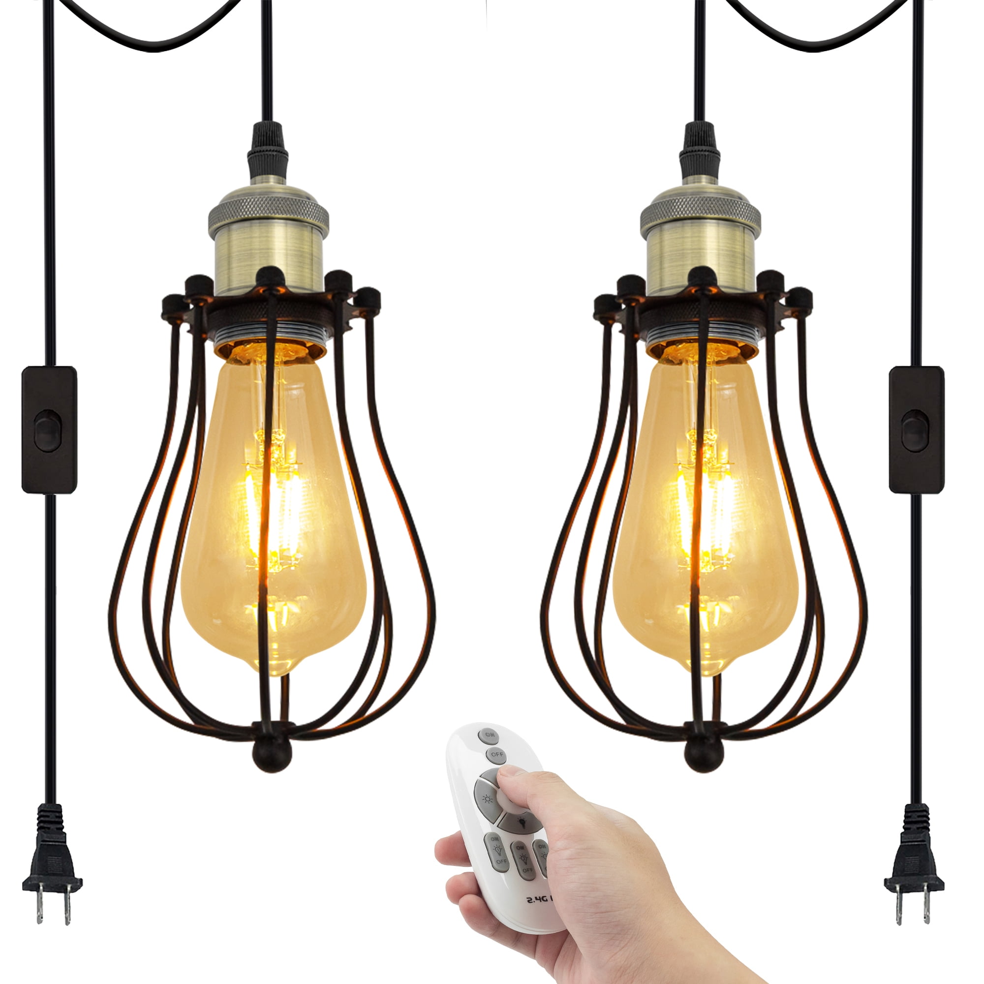 Kiven 2Light Plug in Pendant Light,Industrial Hanging Light with 15FT