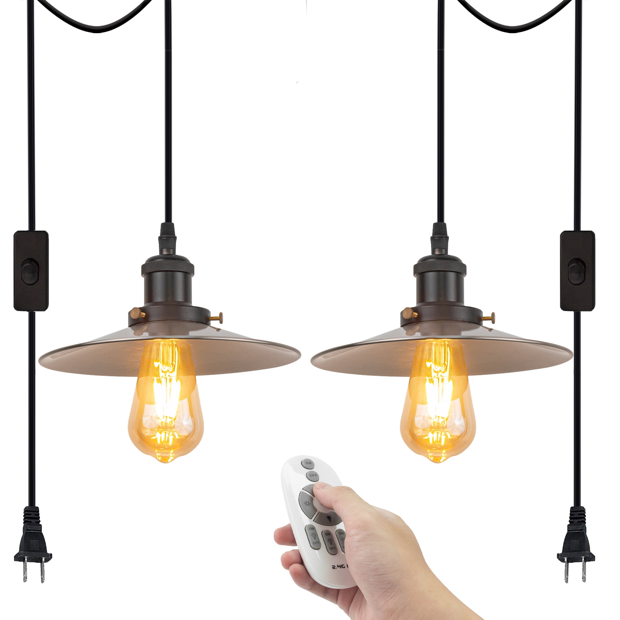 Kiven 2Light Plug in Pendant Light,Industrial Hanging Light with 15FT