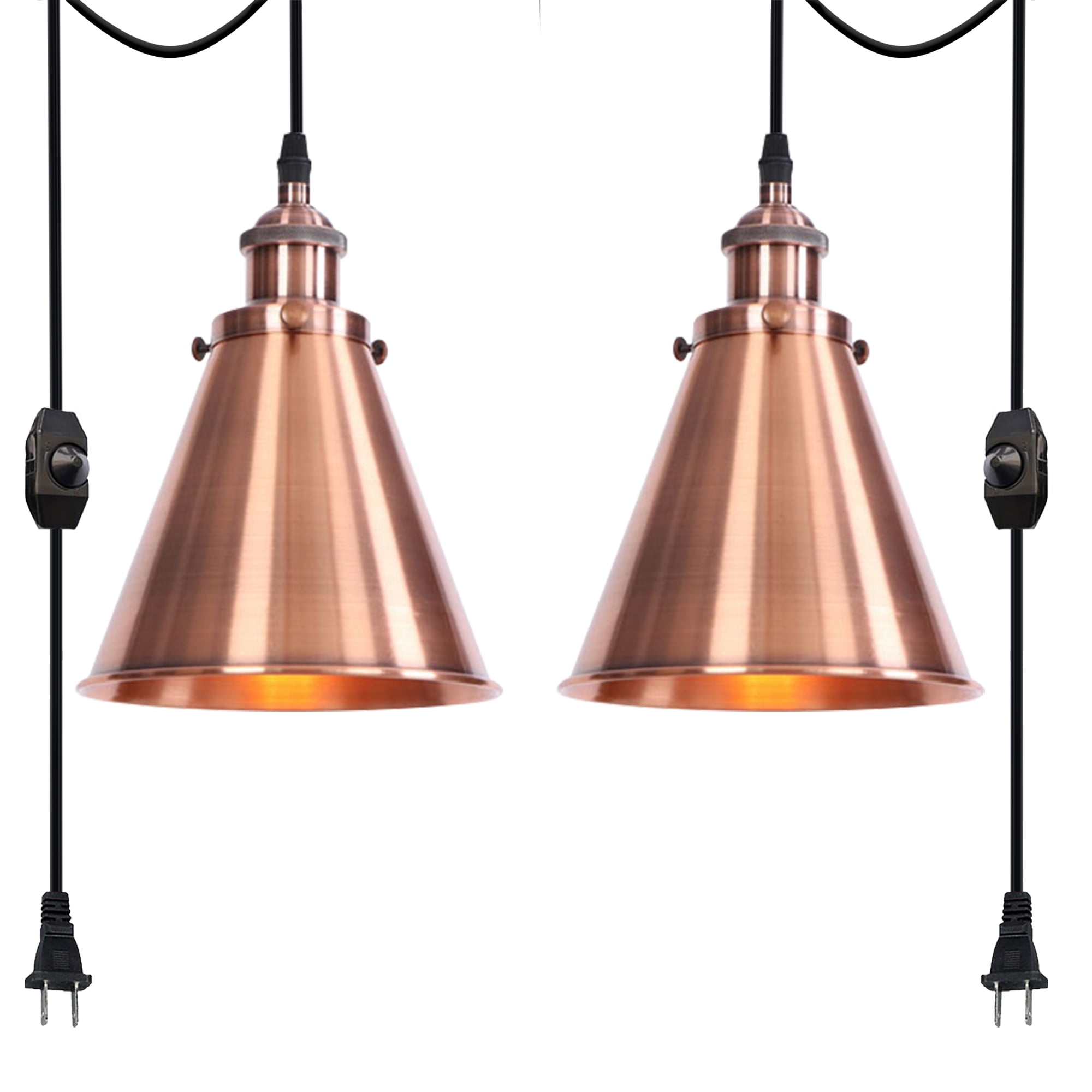 Kiven 2Light Plug in Pendant Light,Industrial Hanging Light with 15FT