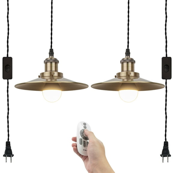 Kiven 2-Light Plug in Pendant Light,Industrial Hanging Light with 15FT Cord, Remote Control, Dimmable Ceiling Pendant Light ,Bronze Finish