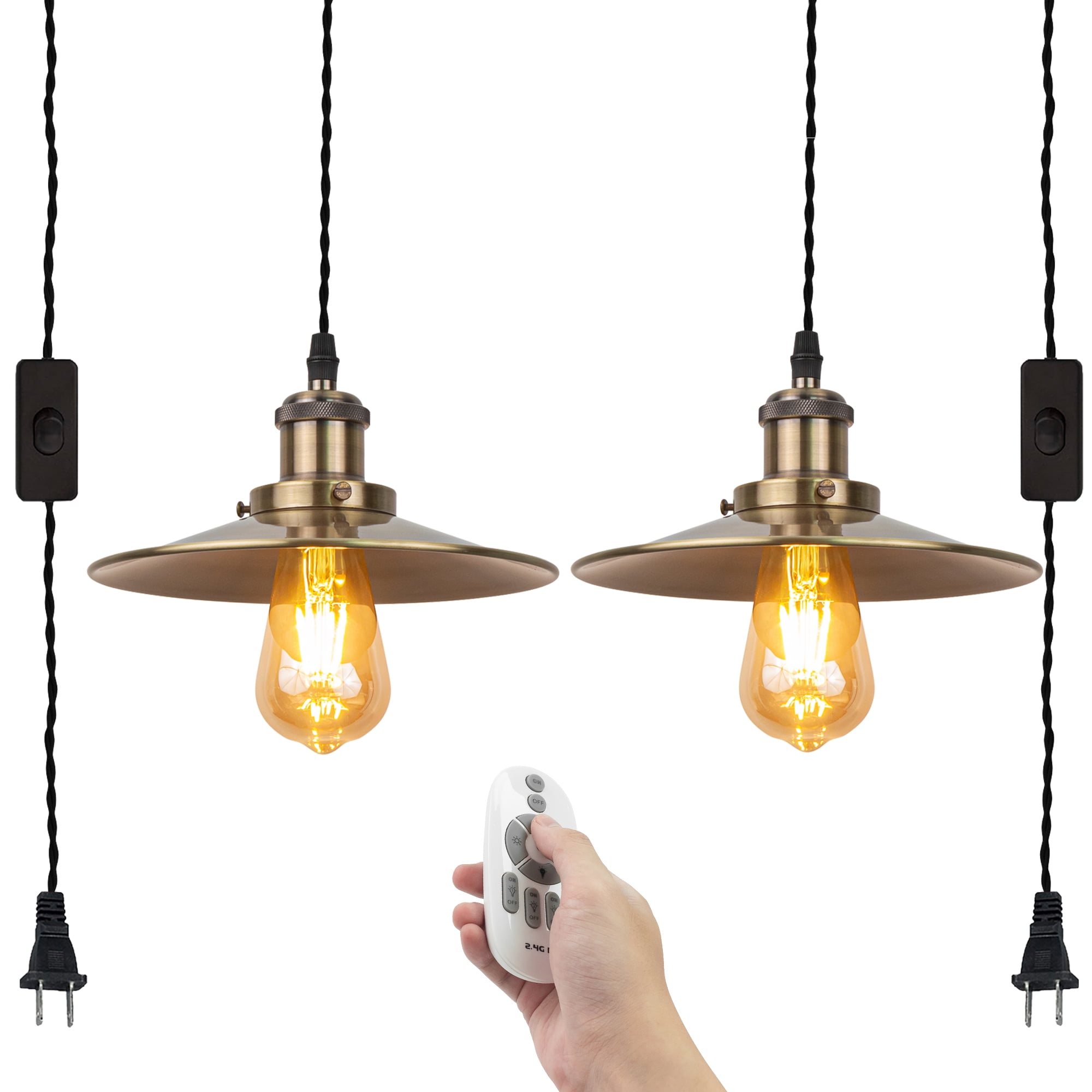 Kiven 2Light Plug in Pendant Light,Industrial Hanging Light with 15FT