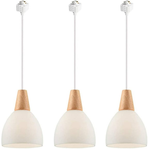 Kiven 3-Light H Type Track Mount Pendant Fixtures for The Kitchen Counter and bar Hanging Lamp Modern Wood and Matte Glass,Customizable