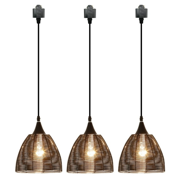 Kiven 3-Light H-Type track lighting pendants,Modern h track pendant lights,Decorative Track Lighting Fixture for Kitchen Island Hallway,Brown Aluminum Lampshade