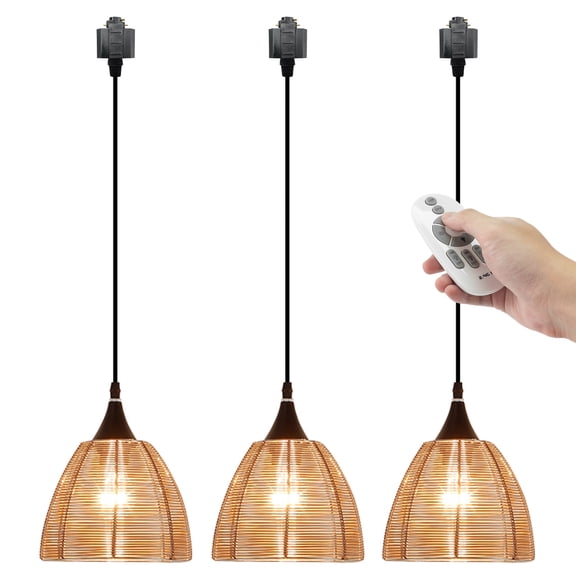 Kiven 3-Light H-Type track lighting pendants,Modern h track pendant lights with Remote Control Dimmer,Decorative Track Lighting Fixture,Gold Aluminum Lampshade