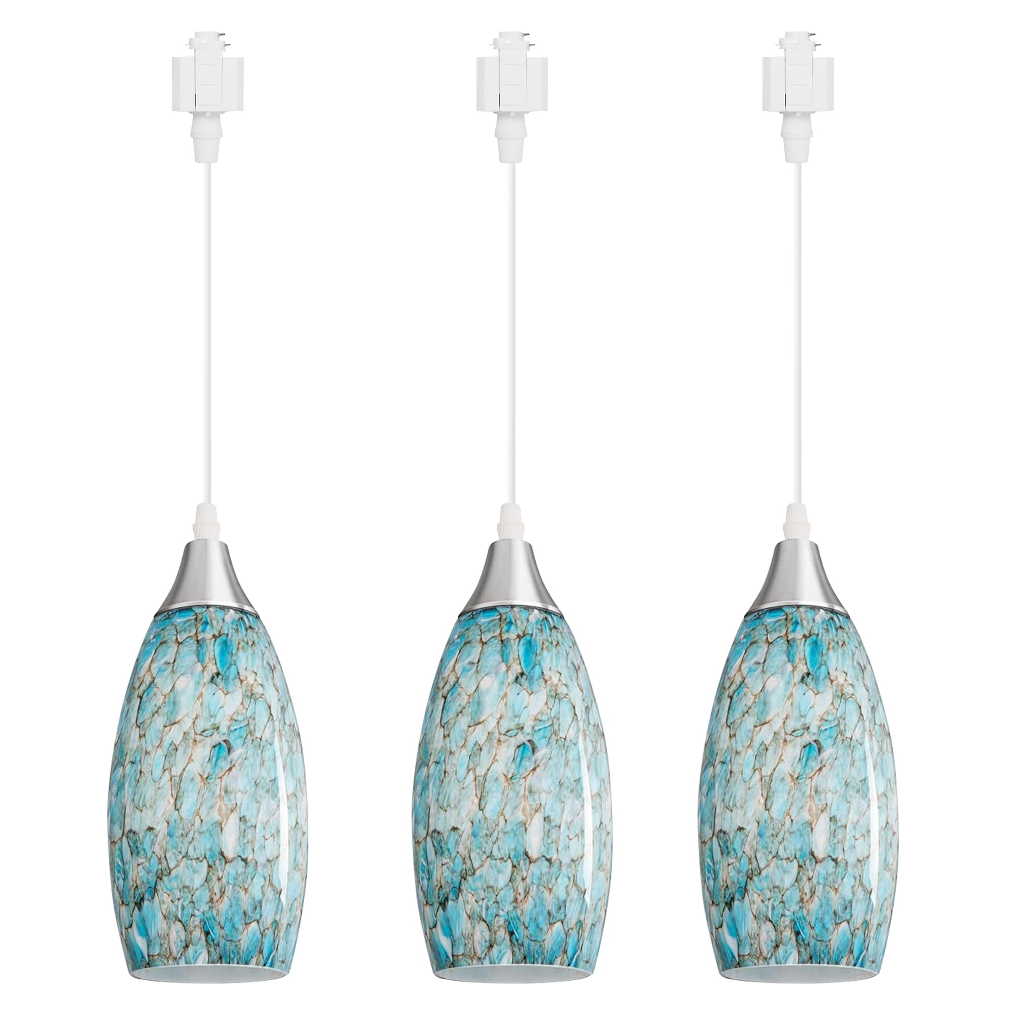 Kiven 3-Light H-Type track lighting pendants,Modern h track pendant lights with Green Art Glass Lampsade,Decorative Track Lighting Fixture