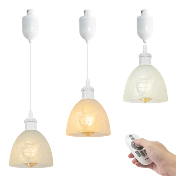 Kiven 3-Light J-Type track lighting pendants Adjustable Height,Modern J track pendant lights with Remote Control Dimmer,Decorative Track Lighting Fixture for Kitchen Island Hallway,White