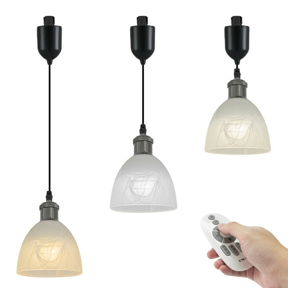 Kiven 3-Light J-Type track lighting pendants Adjustable Height,Modern J track pendant lights with Remote Control Dimmer,Decorative Track Lighting Fixture, Pearl Black Finish Lamp Socket