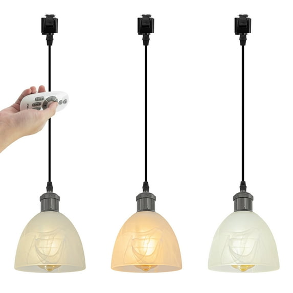 Kiven 3-Light J-Type track lighting pendants,Modern J track pendant lights with Remote Control Dimmer,Decorative Track Lighting Fixture for Kitchen Island Hallway,Pearl Black Finish Lamp Socket