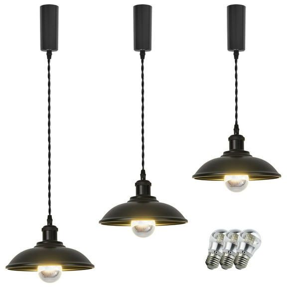 Kiven Anti Glare J-Type Track Lighting Pendants, 3-Light J Track Pendant Lights Adjustable Height for Kitchen Island Restaurant Hallway, Black