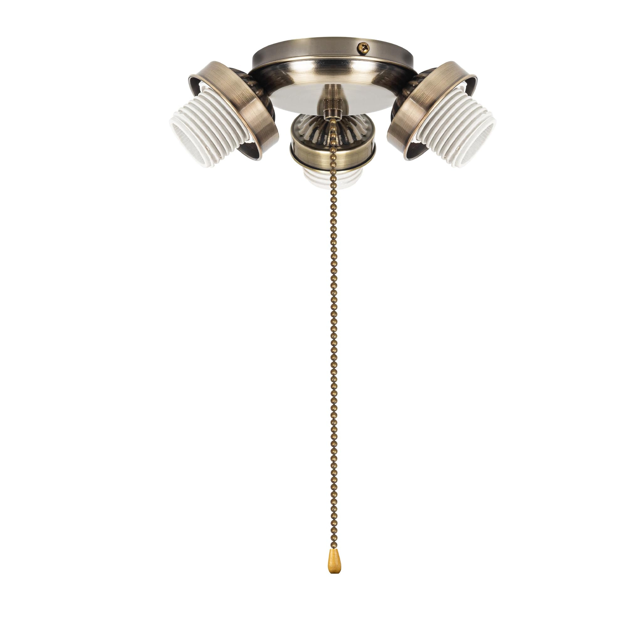 Kiven Antique Gold Ceiling Fan Light, 3-Light Ceiling Fan Light Switch \u0026  Socket Replacement Parts with Pull Chain Switch, E26 Socket, image size:2000x2000