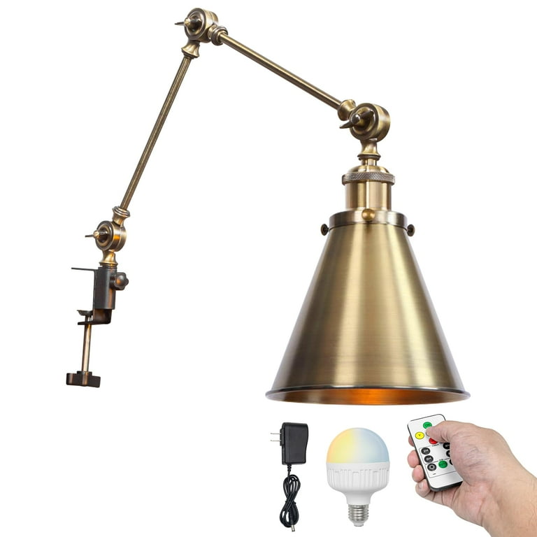 Kiven Battery Operated Clamp Lamp, 1-Light Dimmable Aluminum