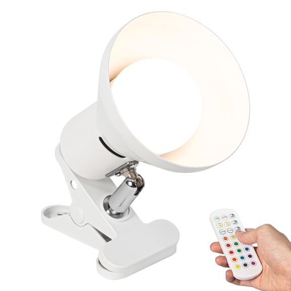 Kiven Battery Operated Clip-on Desk Lamp, 1-Light Dimmable Nightstand Lamp with Flexible Arm,RGB Mode, Modern Decorative Clamp Lamp for Home Decor Bookshelf Cabinet,White
