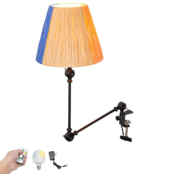 Kiven Battery Operated Clip-on Desk Lamp, 1-Light Dimmable Nightstand Lamp with Flexible Arm,Remote Control, Modern Decorative Clamp Lamp for Office Bedside Bookshelf Cabinet,White-TD0752