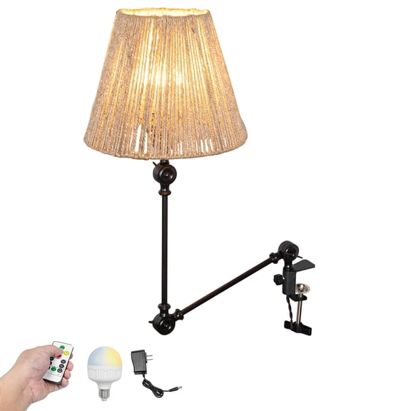 Kiven Battery Operated Clip-on Desk Lamp, 1-Light Dimmable Nightstand Lamp with Flexible Arm,Remote Control, Modern Decorative Clamp Lamp for Office Bedside Bookshelf Cabinet,White-TD0755