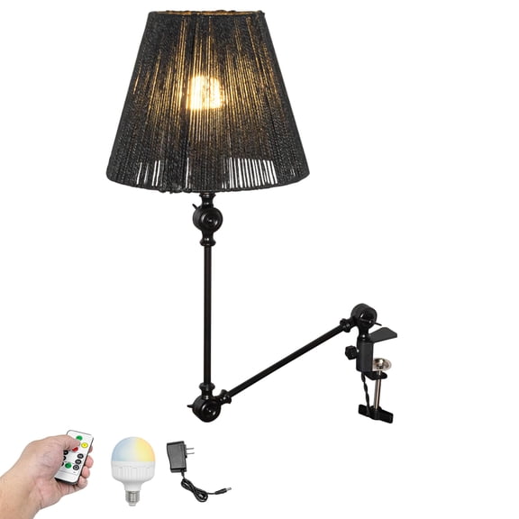 Kiven Battery Operated Clip-on Desk Lamp, 1-Light Dimmable Nightstand Lamp with Flexible Arm,Remote Control, Modern Decorative Clamp Lamp for Office Bedside Bookshelf Cabinet,White-TD0754