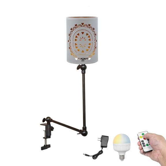 Kiven Battery Operated Clip-on Desk Lamp, 1-Light Dimmable Nightstand Lamp with Flexible Arm,Remote Control, Modern Decorative Clamp Lamp for Office Bedside Bookshelf Cabinet,DZ0284-W