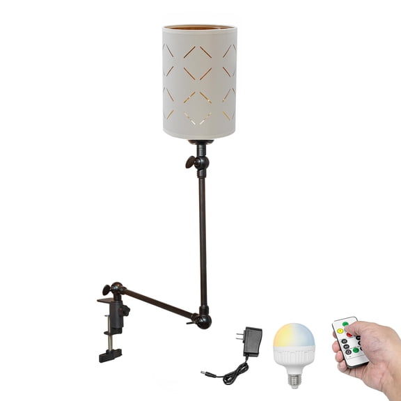 Kiven Battery Operated Clip-on Desk Lamp, 1-Light Dimmable Nightstand Lamp with Flexible Arm,Remote Control, Modern Decorative Clamp Lamp for Office Bedside Bookshelf Cabinet,DZ0286-1