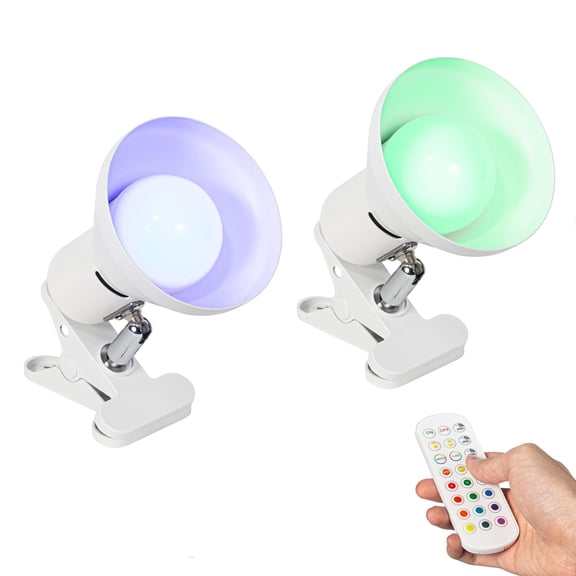 Kiven Battery Operated Clip-on Desk Lamp, Set of 2 Dimmable Nightstand Lamp with Flexible Arm,RGB Mode, Modern Decorative Clamp Lamp for Home Decor Bookshelf Cabinet,White
