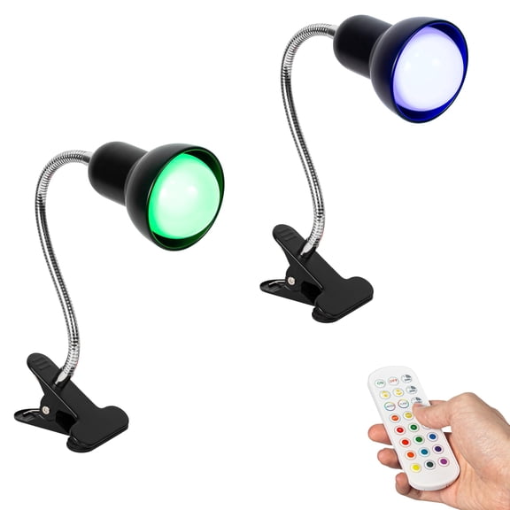 Kiven Battery Operated Clip-on Desk Lamp, Set of 2 Dimmable Nightstand Lamp with Gooseneck,RGB Mode, Modern Decorative Clamp Lamp for Home Decor Bookshelf Cabinet,Black