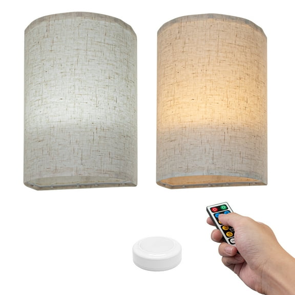 Kiven Battery Operated Corner Light with Remote, Fabric Lampshade, Set of 2 Modern Wall Sconce ,55 Lumens LED Light, Dimmable Corner Lamp