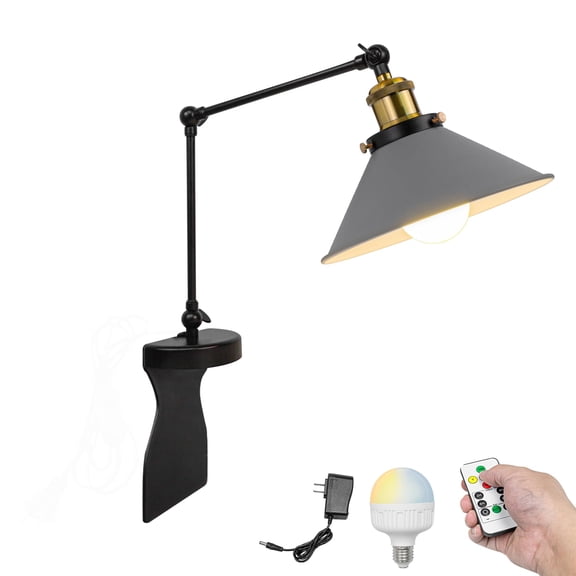 Kiven Battery Operated Headboard Reading Light, Dimmable LED Book Reading Lamp, Modern Nightstand Lamp with Adjustable Swing Arm,Remote for Reading Bedside Side Table Desk, Grey