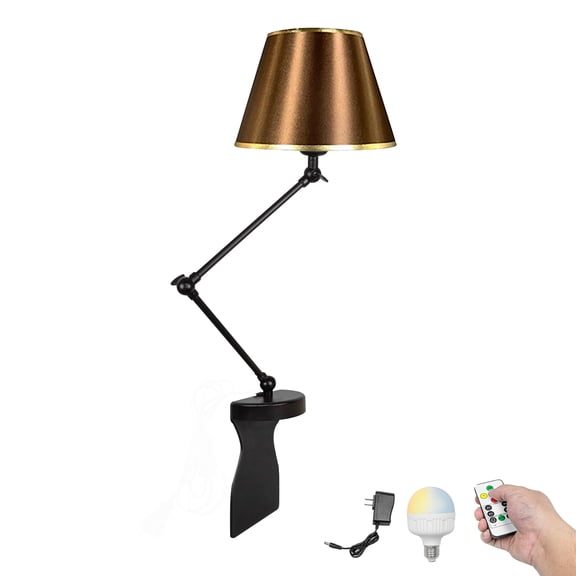 Kiven Battery Operated Headboard Reading Light, Dimmable LED Book Reading Lamp, Vintage Nightstand Lamp with Adjustable Swing Arm,Remote for Reading Bedside Side Table Desk, TD0641-BN