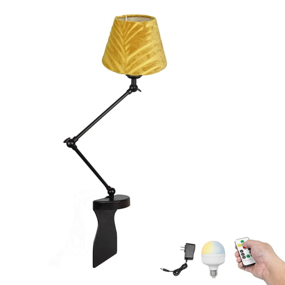 Kiven Battery Operated Headboard Reading Light, Dimmable LED Book Reading Lamp, Vintage Nightstand Lamp with Adjustable Swing Arm,Remote for Reading Bedside Side Table Desk, Yellow-DZ0306