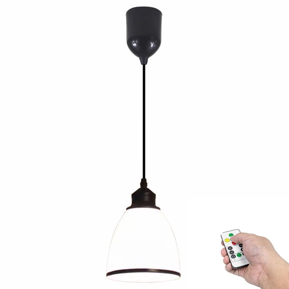 Kiven Battery Operated Pendant Light with Remote Control, 1 Set Rechargeable Hanging Pendant Light Adjustable Height with Frosted Glass Lampshade for Bedroom Kitchen Home Decor TB3501