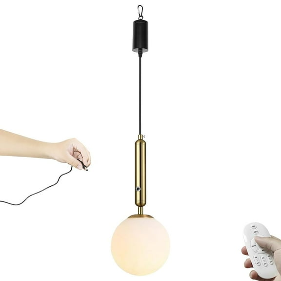 Kiven Battery Operated Pendant Light with Remote Control,3W Rechargeable Hanging Pendant Light Adjustable Height with Glass Lampshade G9 Socket for Kitchen Island Home Decor TB2571-1