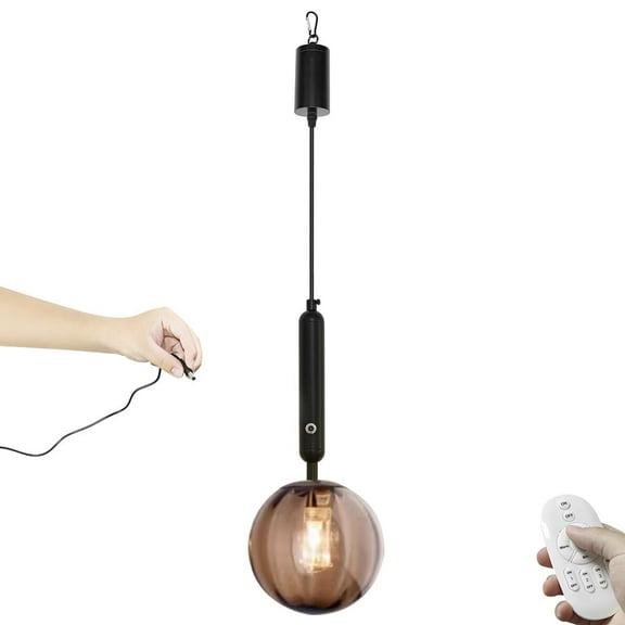 Kiven Battery Operated Pendant Light with Remote Control,3W Rechargeable Hanging Pendant Light Adjustable Height with Glass Lampshade G9 Socket for Kitchen Island Home Decor TB2571-7
