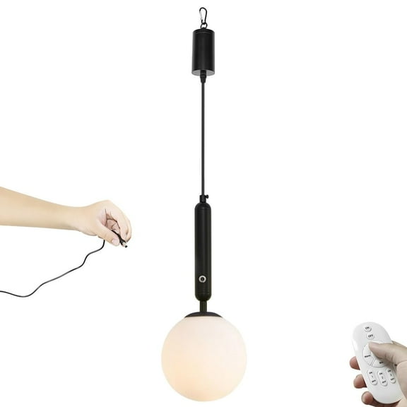 Kiven Battery Operated Pendant Light with Remote Control,3W Rechargeable Hanging Pendant Light Adjustable Height with Glass Lampshade G9 Socket for Kitchen Island Home Decor TB2571-2