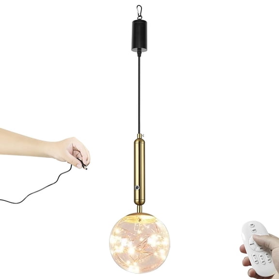 Kiven Battery Operated Pendant Light with Remote Control,3W Rechargeable Hanging Pendant Light Adjustable Height with Glass Lampshade G9 Socket for Kitchen Island Home Decor TB2571-3