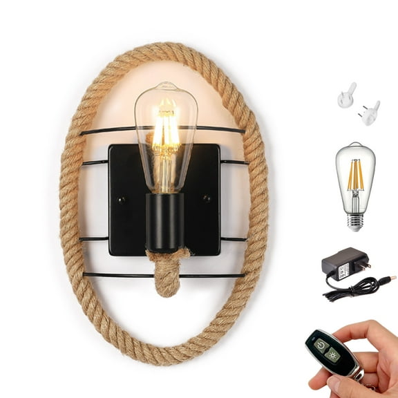 Kiven Battery Operated Wall Lamp, Industrial Iron Cage Wall Sconces, Dimmable Warm White Wall Lighting Fixtures, 1-Light Vintage Wall Mounted Lamp for Living Room Bedroom Hallway E26 Socket