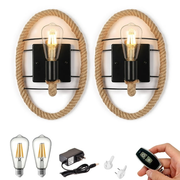 Kiven Battery Operated Wall Lamp, Industrial Iron Cage Wall Sconces, Dimmable Warm White Wall Lighting Fixtures,Set of 2 Vintage Wall Mounted Lamp for Living Room Bedroom Hallway E26 Socket