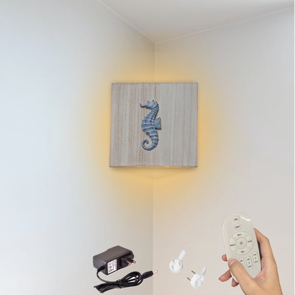 Kiven Battery Operated Wall Lamp with Remote Control,Rechargeable Wall Sconces Indoor 1 Set, Wooden Dimmable Corner Lamp for Bedroom, Dark Corner,Wall Decor,Marine Style Wooden Lamp