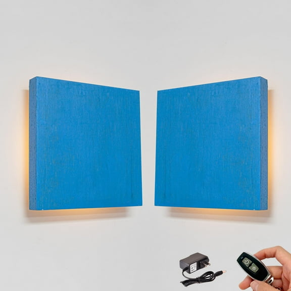 Kiven Battery Operated Wall Sconce with Remote Control,Rechargeable Wall Sconces Indoor, Set of 2 Backlight Wall Light for Bathroom Bedside Wall Decor Dark Corner,Blue Finish