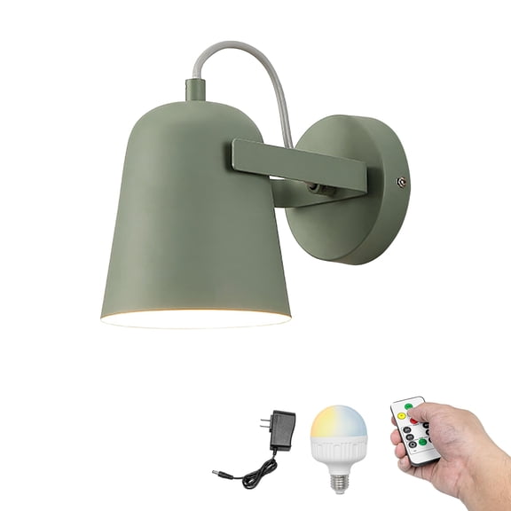 Kiven Battery Operated Wall Sconces 1-Light,Modern Wall Lights with Rechargeable Bulb,Dimmable Wall Lighting Fixtures for Painting Bedside Vanity Desk, Green Finish