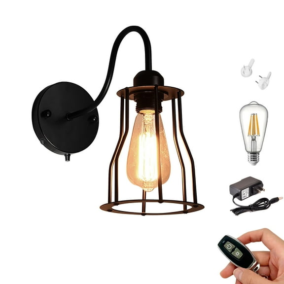 Kiven Battery Operated Wall Sconces,Industrial Rechargeable Wall Sconces Adjustable Lampshade,1-Light Dimmable Wall Lighting for Living Room Bedside Wall Decor Kitchen, 2700K/Warm White