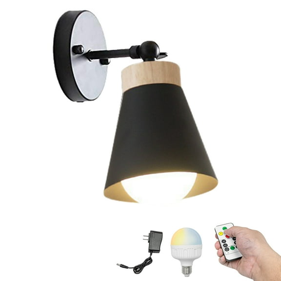 Kiven Battery Operated Wall Sconces, Industrial Wall Lights with Rechargeable LED bulb and Iron Shade,Dimmable,Timing（1 Light）