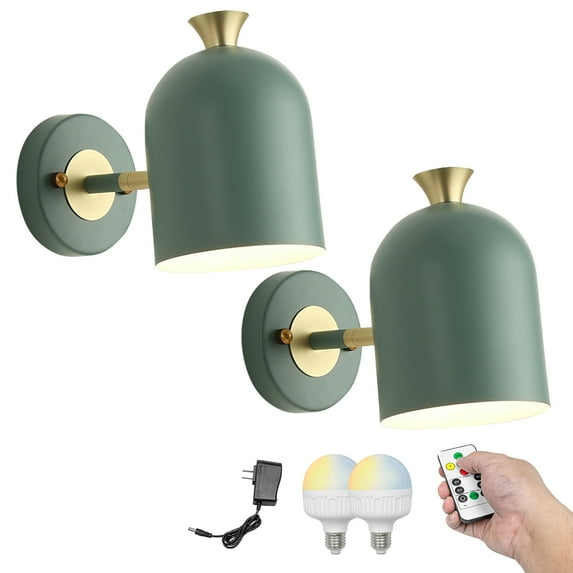 Kiven Battery Operated Wall Sconces, Modern Wall Lights with Rechargeable LED bulb and Iron Shade,Dimmable,Timing(Set of 2)