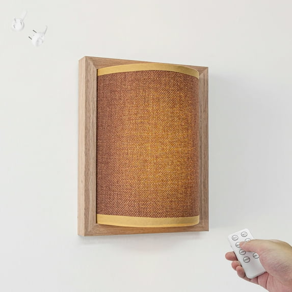 Kiven Battery Operated Wall Sconces with Remote Control,3 Colors Changing,Rechargeable Wall Sconces,1-Light Dimmable Wall Lighting for Wall Decor, Brown Fabric